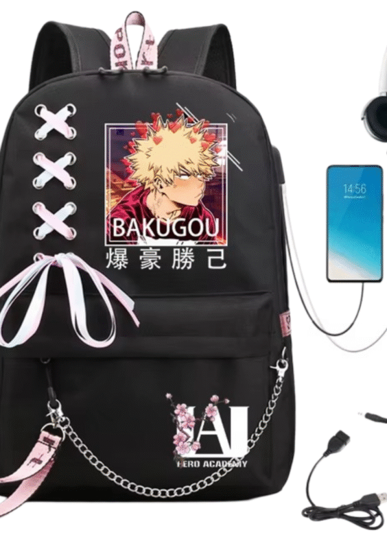 Anime My Hero Academia Katsuki Bakugo USB Port Student Backpack