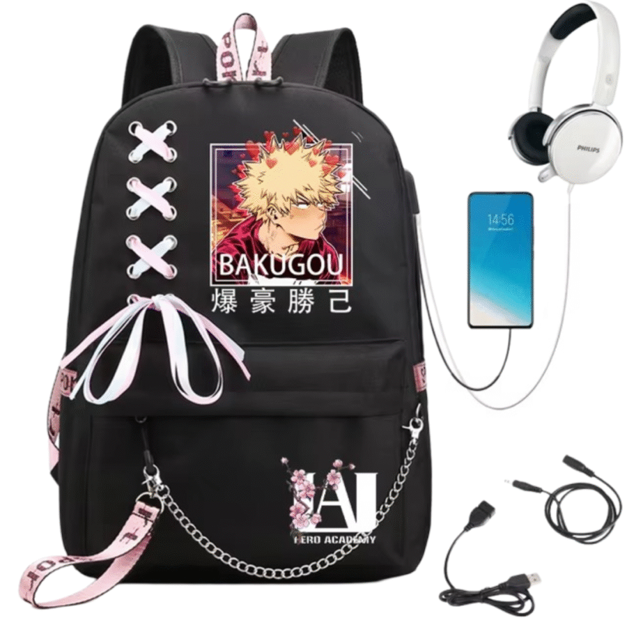 Anime My Hero Academia Katsuki Bakugo USB Port Student Backpack Anime My Hero Academia Katsuki Bakugo USB Port Student Backpack