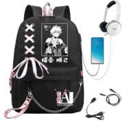 Anime My Hero Academia Katsuki Bakugo Printed USB Port Backpack