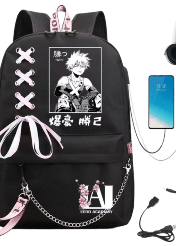 Anime My Hero Academia Katsuki Bakugo Printed USB Port Backpack