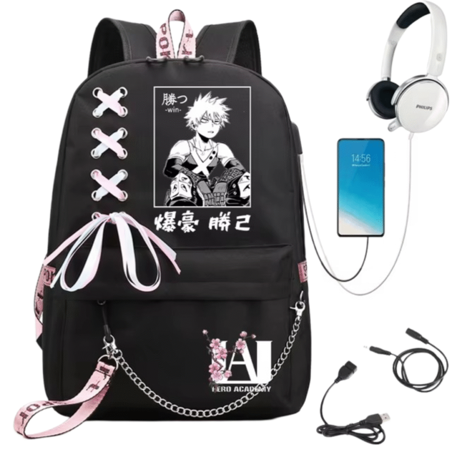 Anime My Hero Academia Katsuki Bakugo Printed USB Port Backpack Anime My Hero Academia Katsuki Bakugo Printed USB Port Backpack