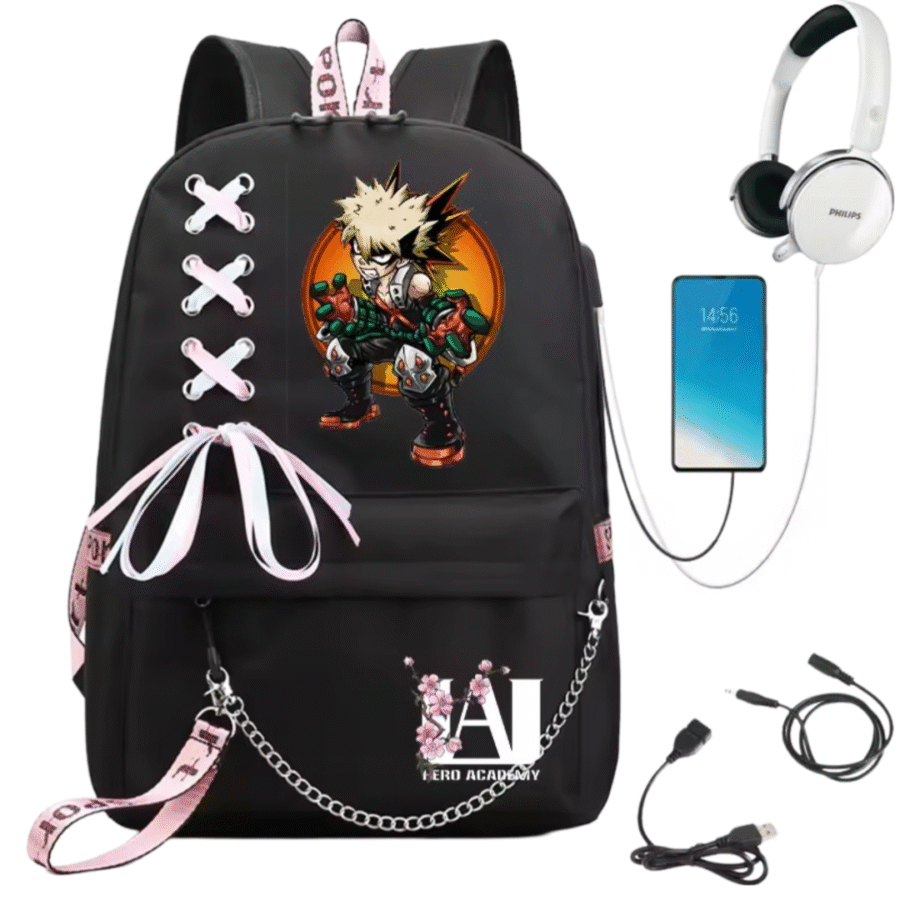 My Hero Academia Katsuki Bakugo Anime Backpack With USB Port My Hero Academia Katsuki Bakugo Anime Backpack With USB Port