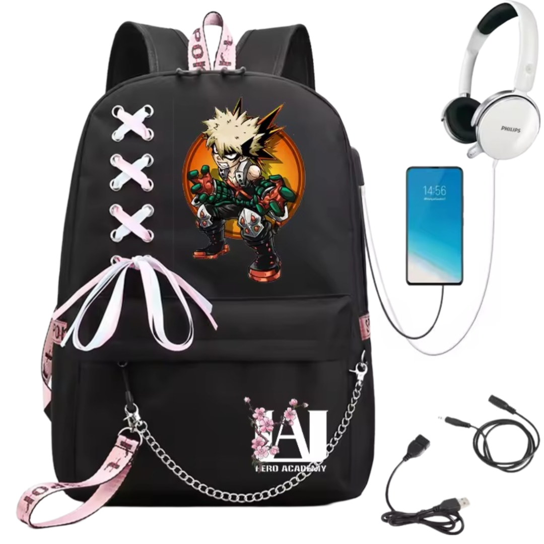 My Hero Academia Katsuki Bakugo Anime Backpack With USB Port My Hero Academia Katsuki Bakugo Anime Backpack With USB Port