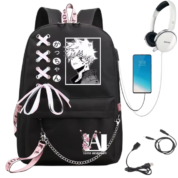 Anime My Hero Academia Katsuki Bakugo USB Port Black Backpack