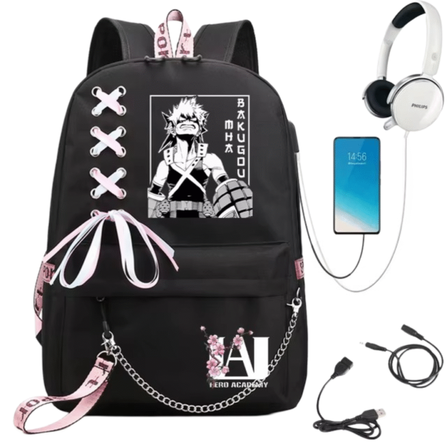 My Hero Academia Anime Katsuki Bakugo USB Port Backpack My Hero Academia Anime Katsuki Bakugo USB Port Backpack