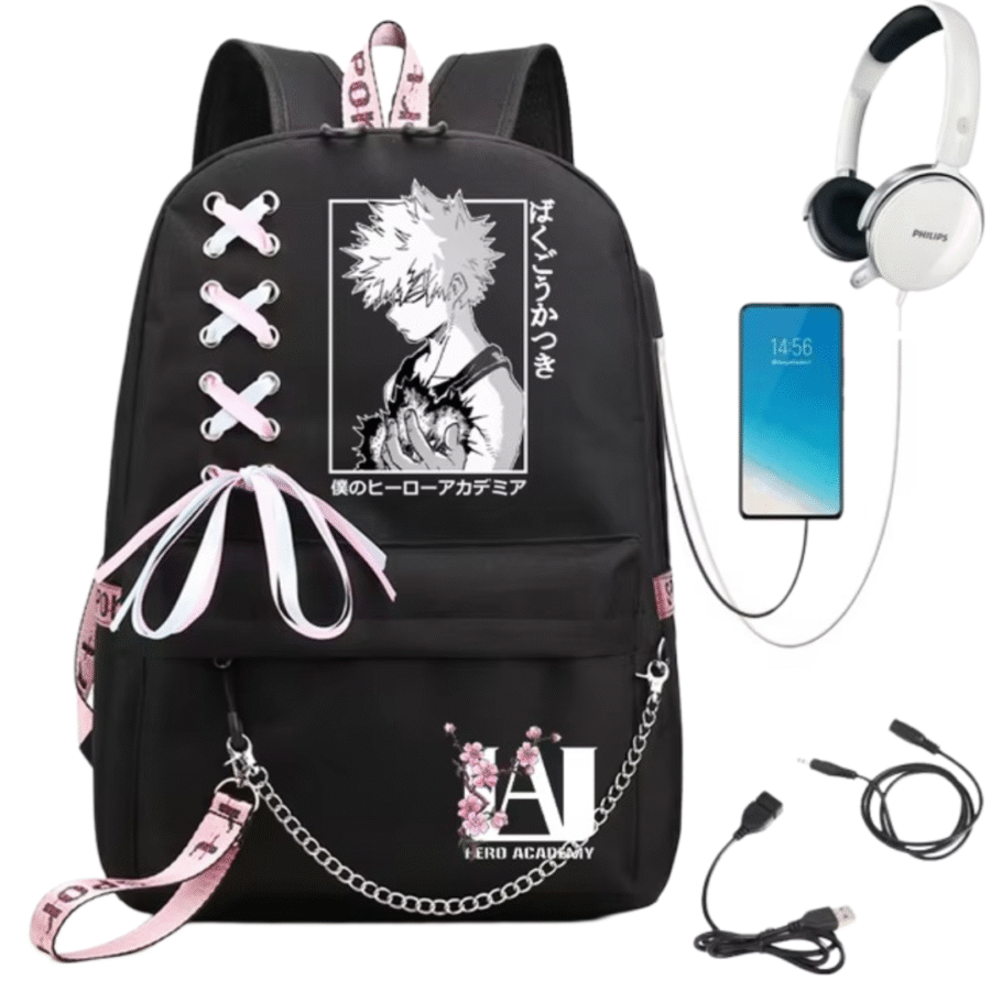 Anime My Hero Academia Katsuki Bakugo USB Port Backpack Anime My Hero Academia Katsuki Bakugo USB Port Backpack