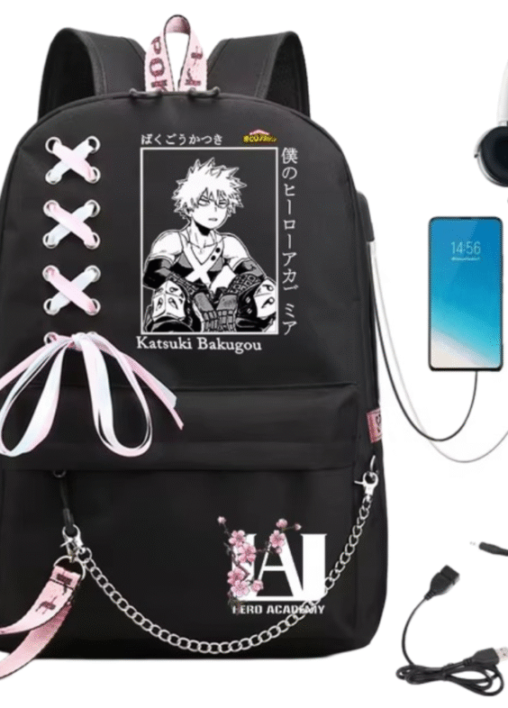 Anime My Hero Academia Katsuki Bakugo Student Backpack With USB Port