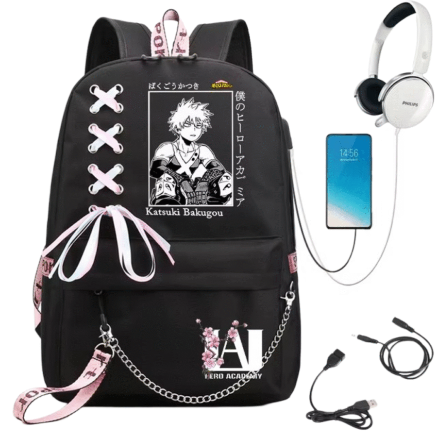 Anime My Hero Academia Katsuki Bakugo Student Backpack With USB Port Anime My Hero Academia Katsuki Bakugo Student Backpack With USB Port