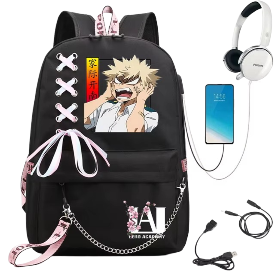 Anime My Hero Academia Katsuki Bakugo Backpack With USB Port Anime My Hero Academia Katsuki Bakugo Backpack With USB Port