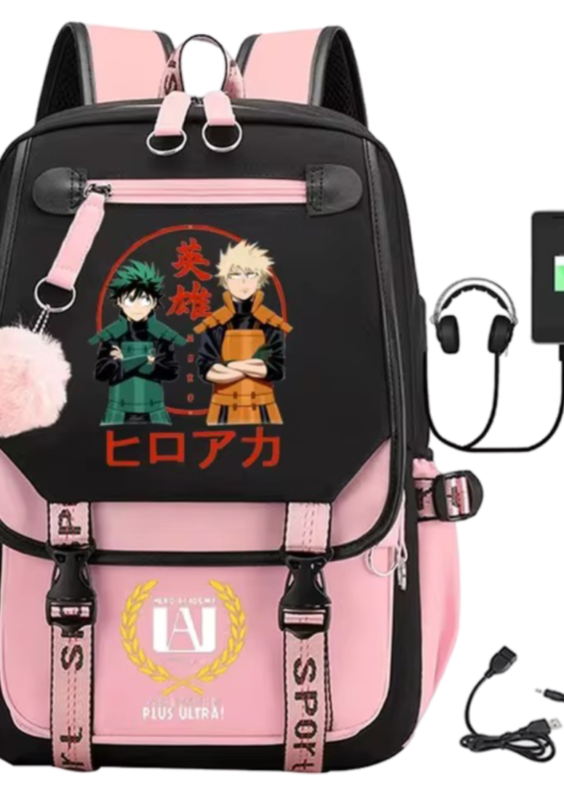 Anime My Hero Academia Izuku Midoriya And Katsuki Bakugo Schoolbag With USB Port