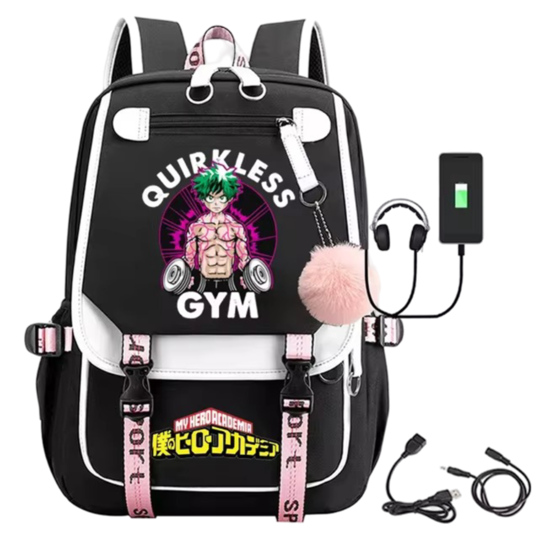 Anime My Hero Academia Quirkless Gym Schoolbag With USB Port Anime My Hero Academia Quirkless Gym Schoolbag With USB Port