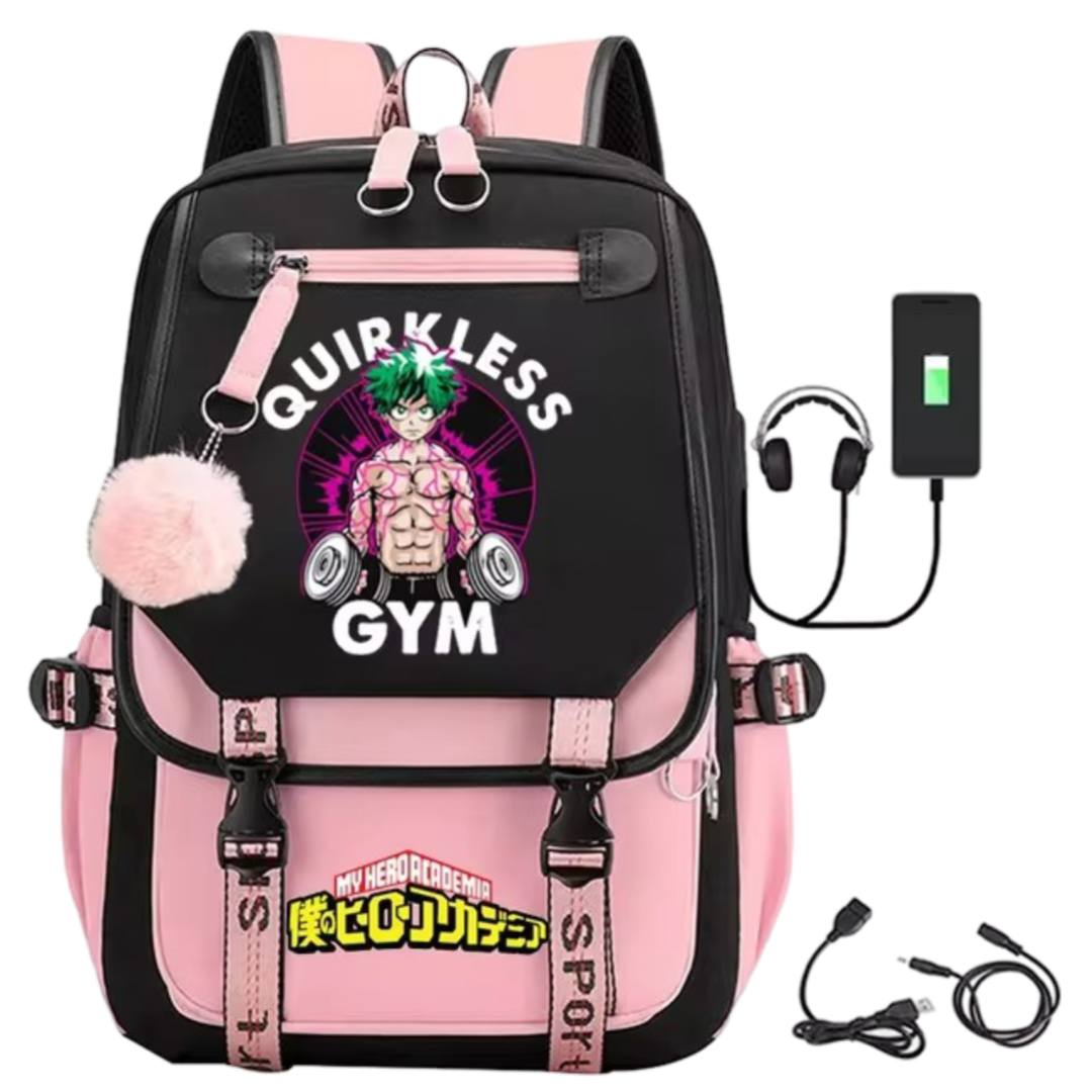 Anime My Hero Academia Quirkless Gym Schoolbag With USB Port Anime My Hero Academia Quirkless Gym Schoolbag With USB Port