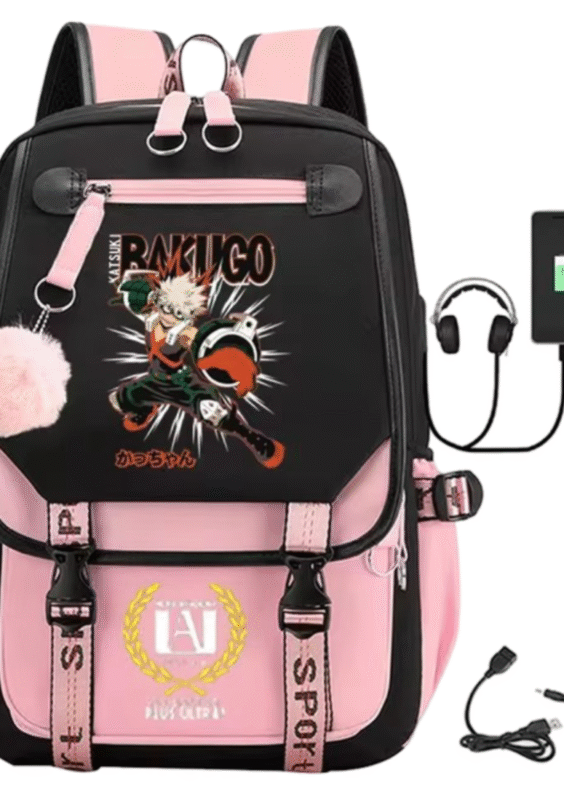 Anime My Hero Academia Katsuki Bakugo USB Port Schoolbag