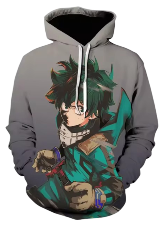 Anime My Hero Academia Izuku Midoriya 3D Printed Gray Hoodie