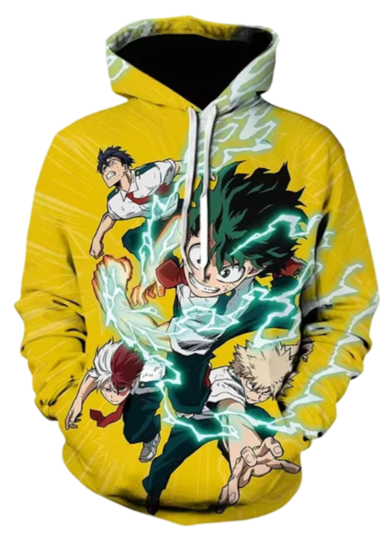 Anime My Hero Academia Izuku Midoriya 3D Printed Yellow Hoodie