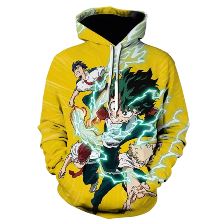 Anime My Hero Academia Izuku Midoriya 3D Printed Yellow Hoodie