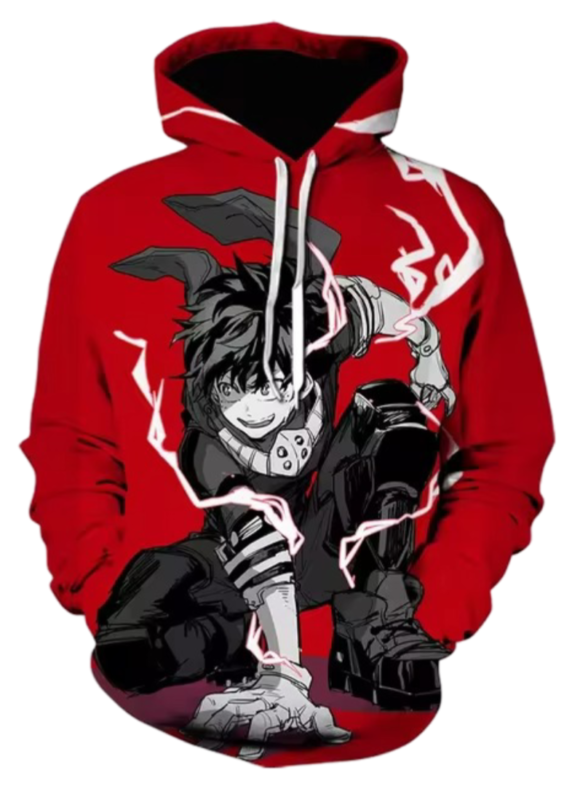 Anime My Hero Academia Izuku Midoriya 3D Printed Red Hoodie