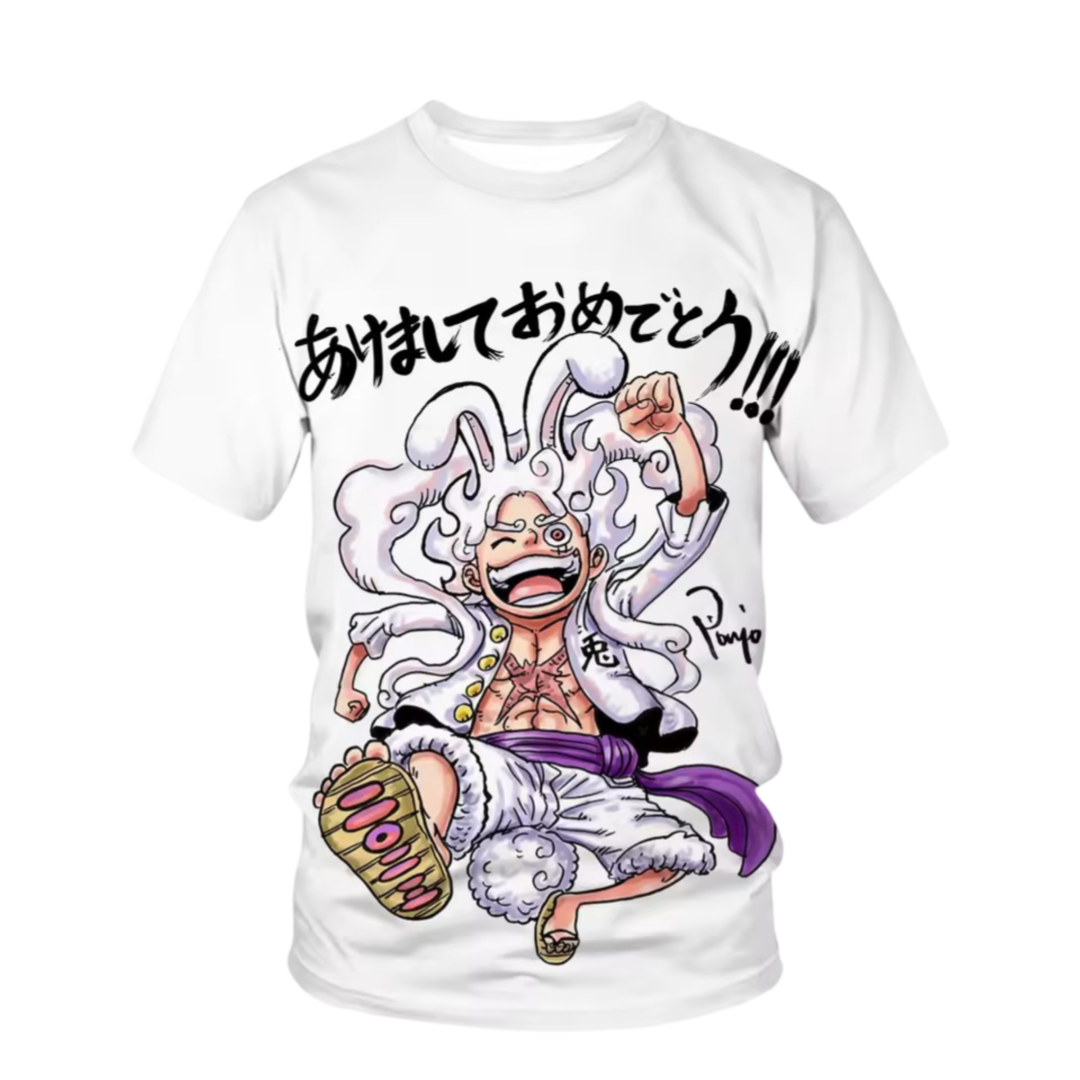 Anime One Piece Luffy Gear 5 White T-Shirt For Children