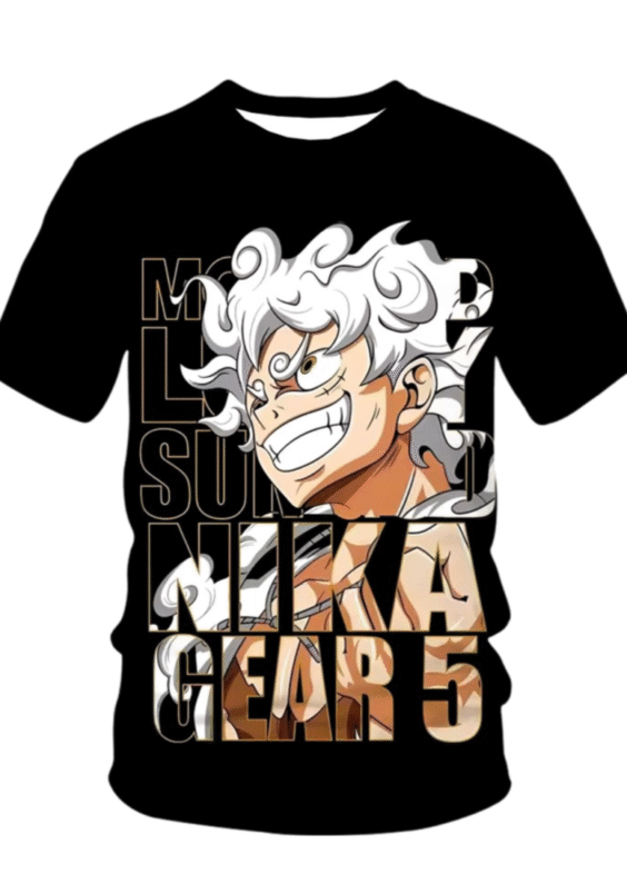 Anime One Piece Luffy Gear 5 Black T-Shirt For Children