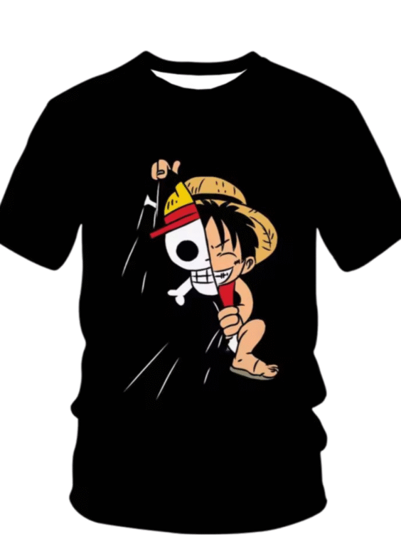 Anime One Piece Luffy With Flag T-Shirt For Children