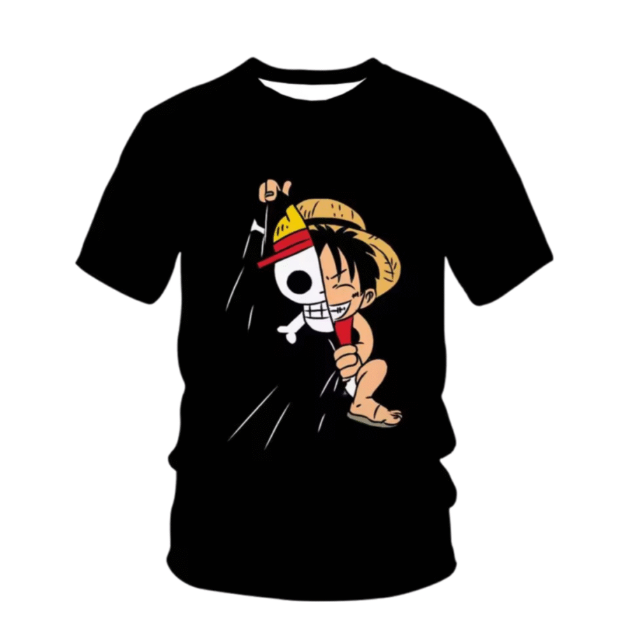Anime One Piece Luffy With Flag T-Shirt For Children Anime One Piece Luffy With Flag T-Shirt For Children