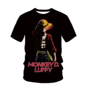 One Piece Anime Monkey D. Luffy Black T-Shirt For Children