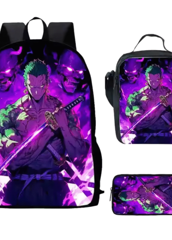 3Pcs/set One Piece Anime Roronoa Zoro School Backpack