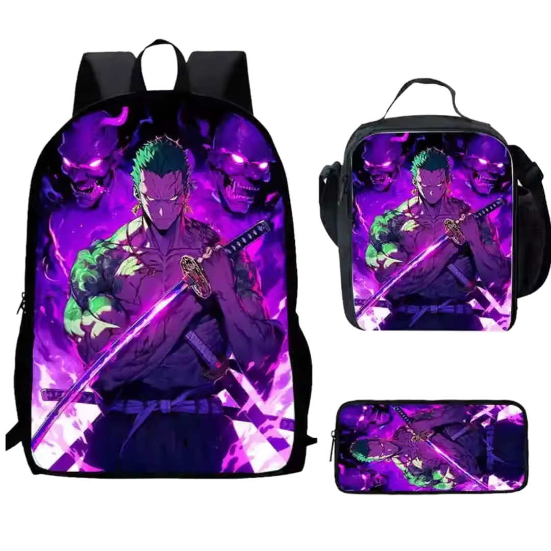 3Pcs/set One Piece Anime Roronoa Zoro School Backpack 3Pcs/set One Piece Anime Roronoa Zoro School Backpack
