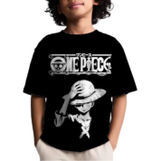 Anime One Piece Luffy Black T-Shirt For Children