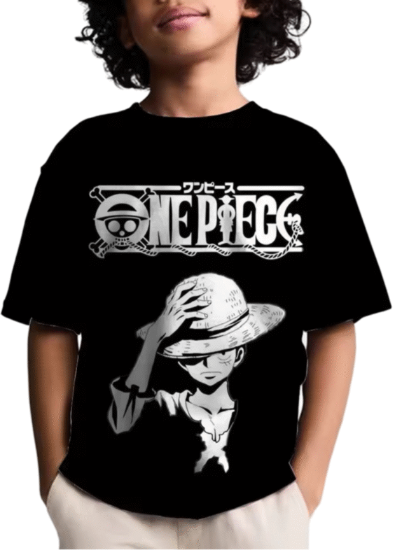 Anime One Piece Luffy Black T-Shirt For Children