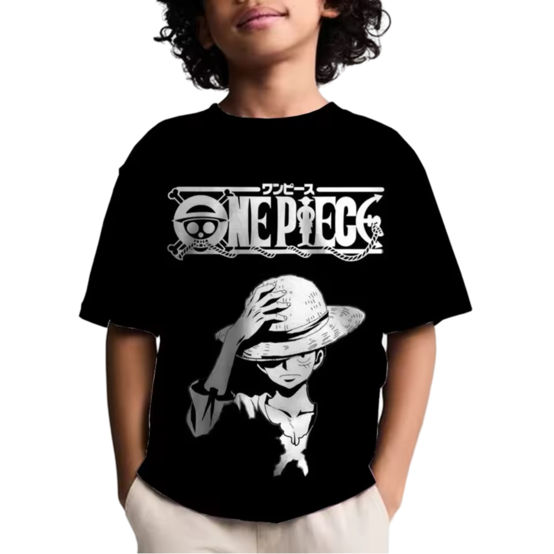 Anime One Piece Luffy Black T-Shirt For Children Anime One Piece Luffy Black T-Shirt For Children
