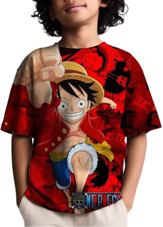 Anime One Piece Luffy Red T-Shirt For Children