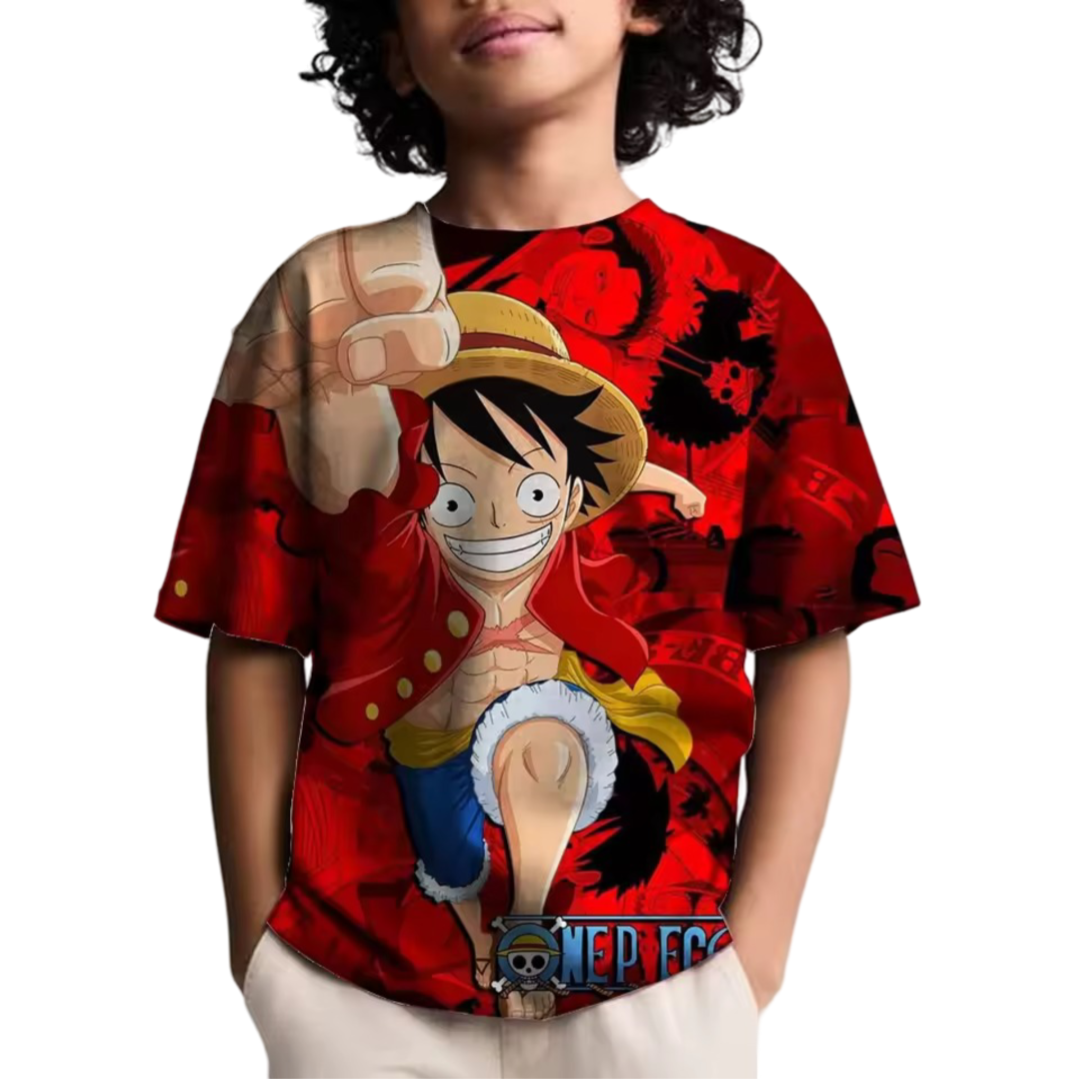 Anime One Piece Luffy Red T-Shirt For Children Anime One Piece Luffy Red T-Shirt For Children