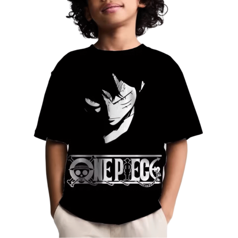 Anime One Piece Monkey D. Luffy Black T-Shirt For Children Anime One Piece Monkey D. Luffy Black T-Shirt For Children