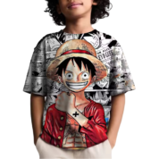 Anime One Piece Monkey D. Luffy Printed T-Shirt For Children