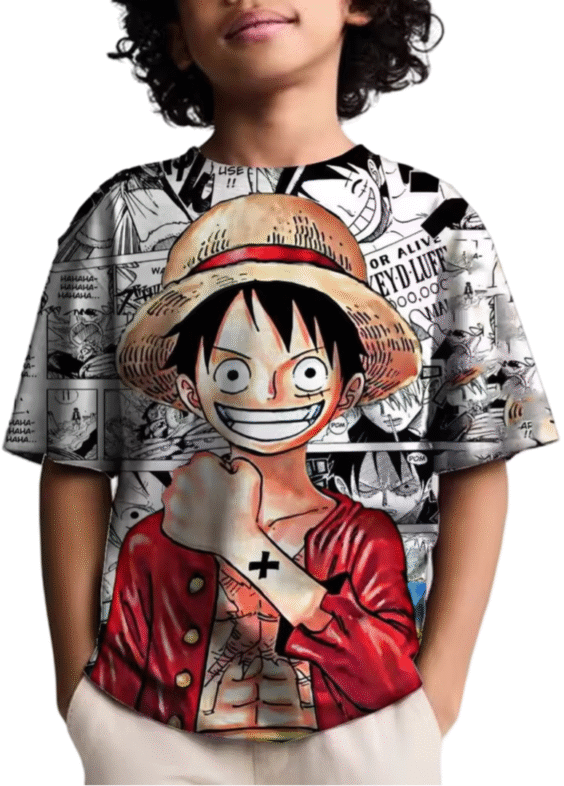 Anime One Piece Monkey D. Luffy Printed T-Shirt For Children