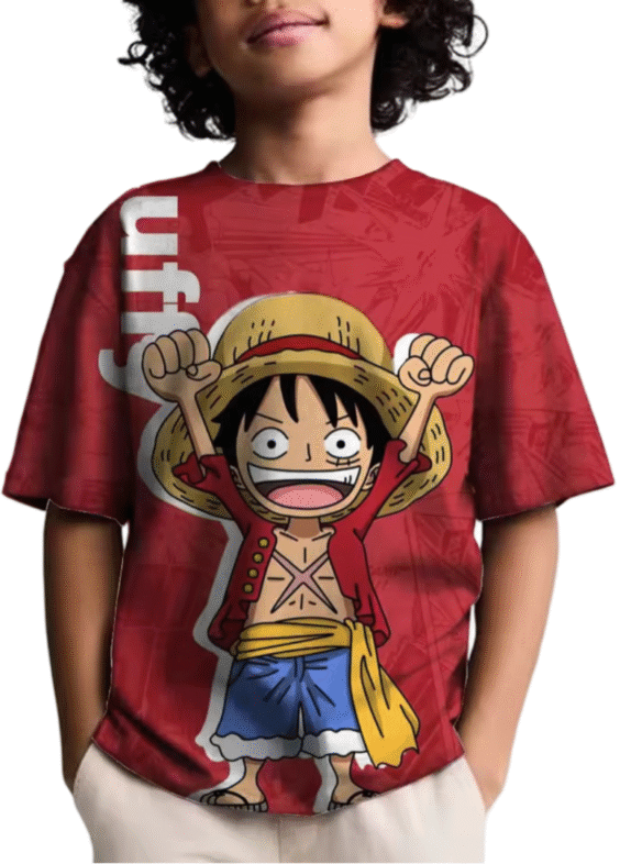 One Piece Anime Luffy Red T-Shirt For Children