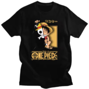 Anime One Piece Luffy With Flag Black T-Shirt