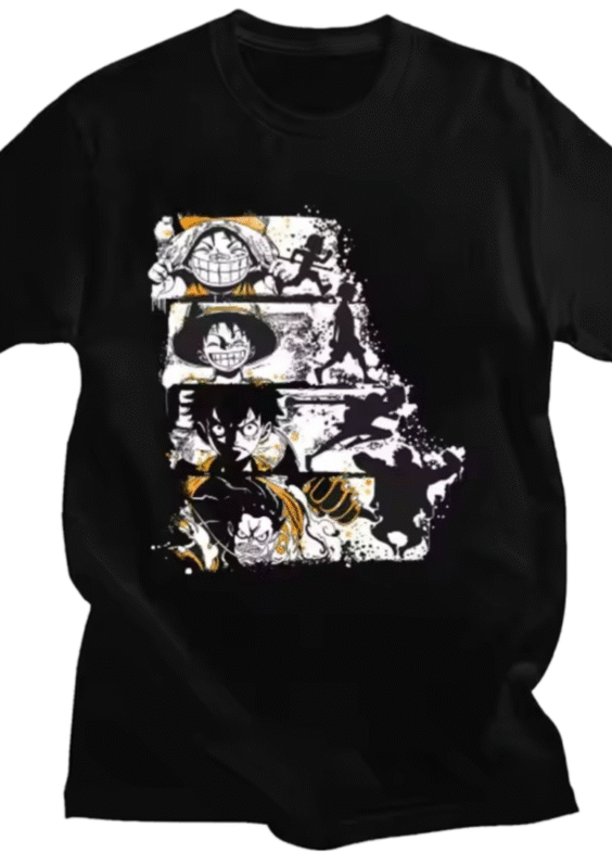 Anime One Piece Luffy Printed Black T-Shirt