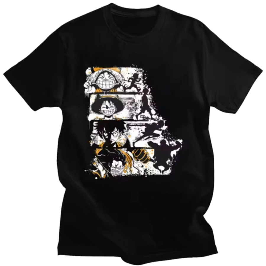 Anime One Piece Luffy Printed Black T-Shirt Anime One Piece Luffy Printed Black T-Shirt