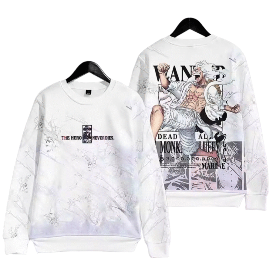 Anime One Piece Dead Or Alive Gear 5 Luffy White Sweatshirt Anime One Piece Dead Or Alive Gear 5 Luffy White Sweatshirt