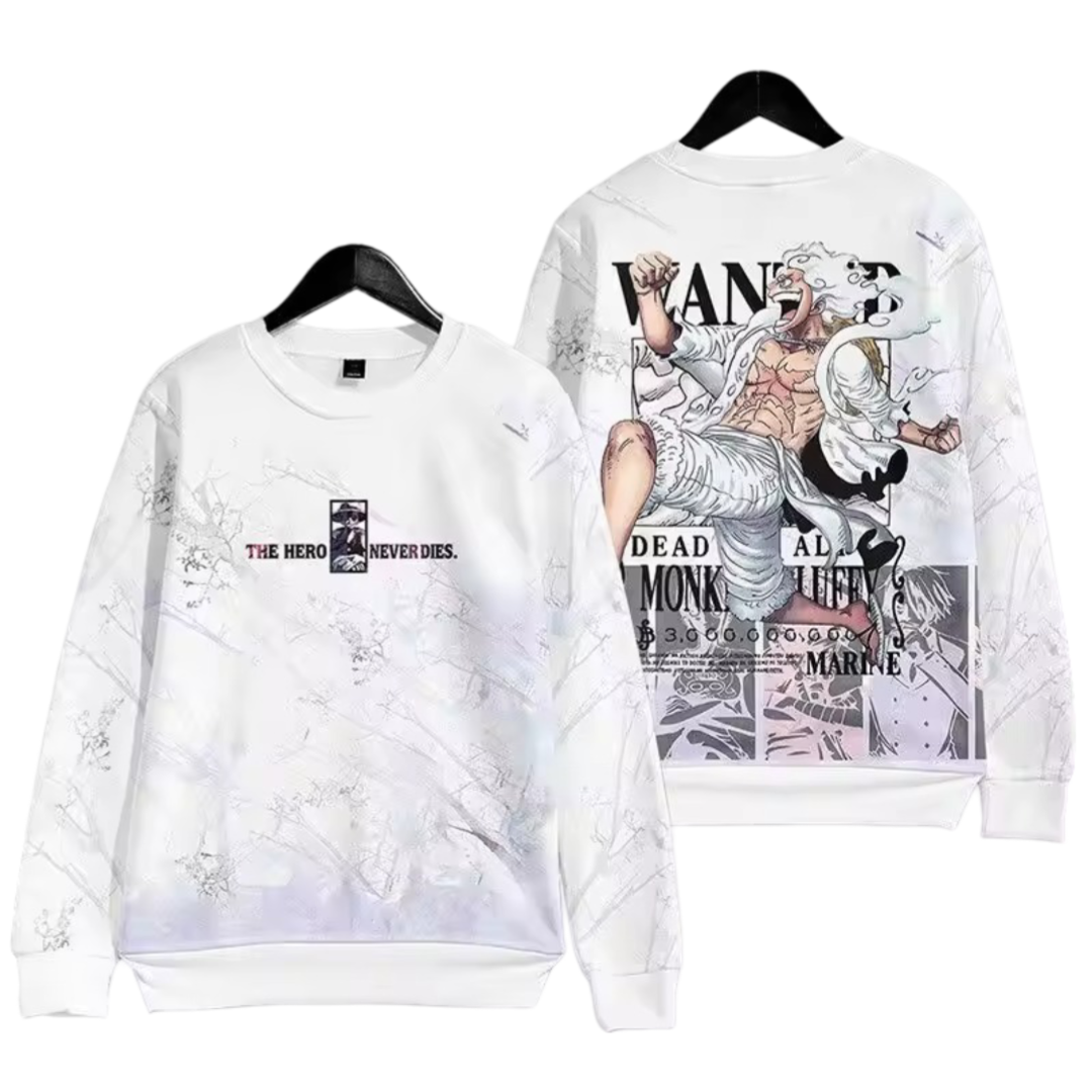 Anime One Piece Dead Or Alive Gear 5 Luffy White Sweatshirt Anime One Piece Dead Or Alive Gear 5 Luffy White Sweatshirt