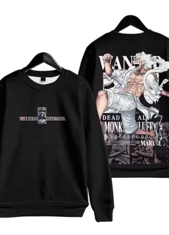 Anime One Piece Dead Or Alive Gear 5 Luffy Black Sweatshirt