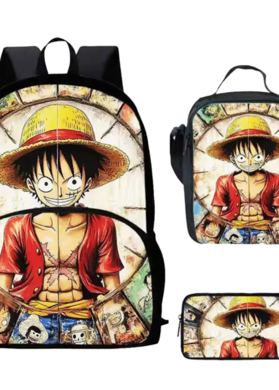 3Pcs/set Anime One Piece Luffy Student Backpack