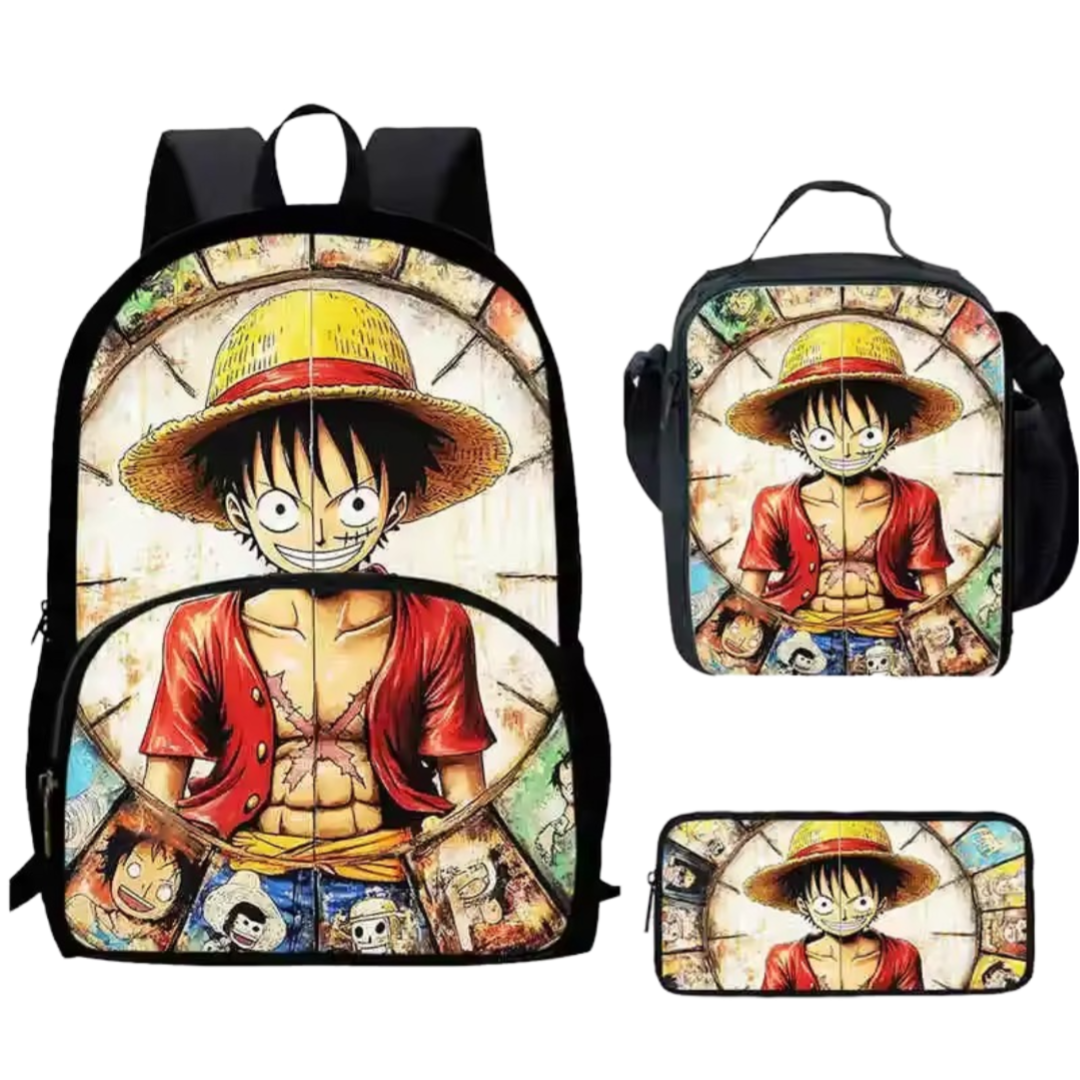 3Pcs/set Anime One Piece Luffy Student Backpack 3Pcs/set Anime One Piece Luffy Student Backpack