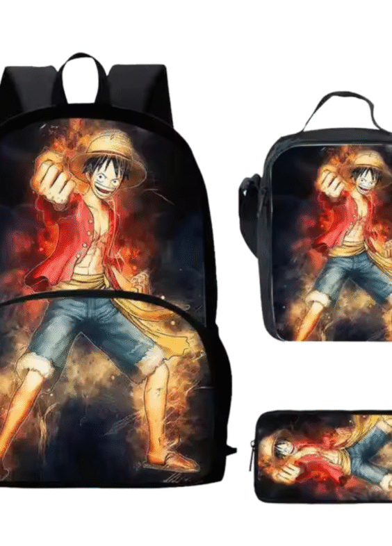 3Pcs/set Anime One Piece Luffy Black Backpack