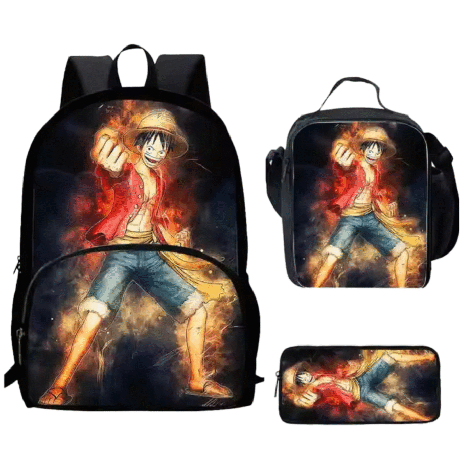 3Pcs/set Anime One Piece Luffy Black Backpack 3Pcs/set Anime One Piece Luffy Black Backpack