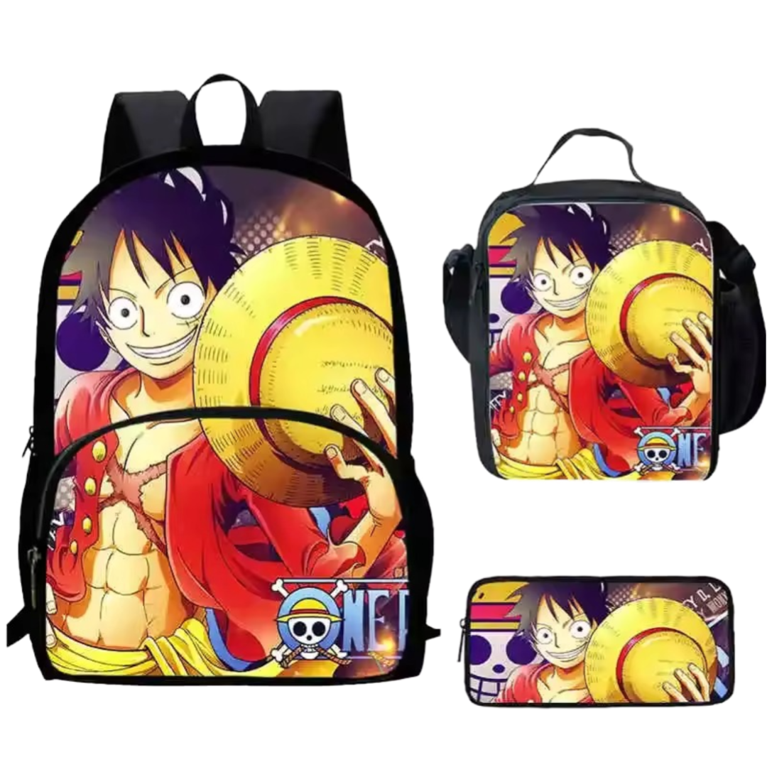 3Pcs/set One Piece Anime Luffy Student Backpack 3Pcs/set One Piece Anime Luffy Student Backpack