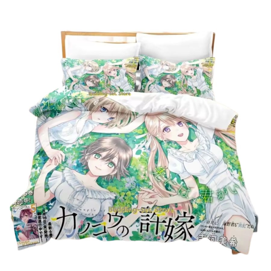 Anime A Couple Of Cuckoos Hiro And Erika With Sachi Bedding Set