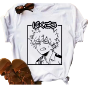 Anime My Hero Academia Katsuki Bakugo Printed White T-Shirt